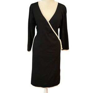 Grace Dane Lewis Mock Wrap Colorblock Dress Size L Black White Stretch Career